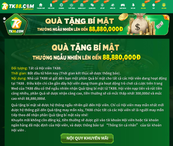 Khuyến mãi TK88, cứ đăng ký là có quà